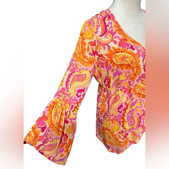 Cato Pink and Orange Patterned Blouse bell sleeve - Picture 3 of 10